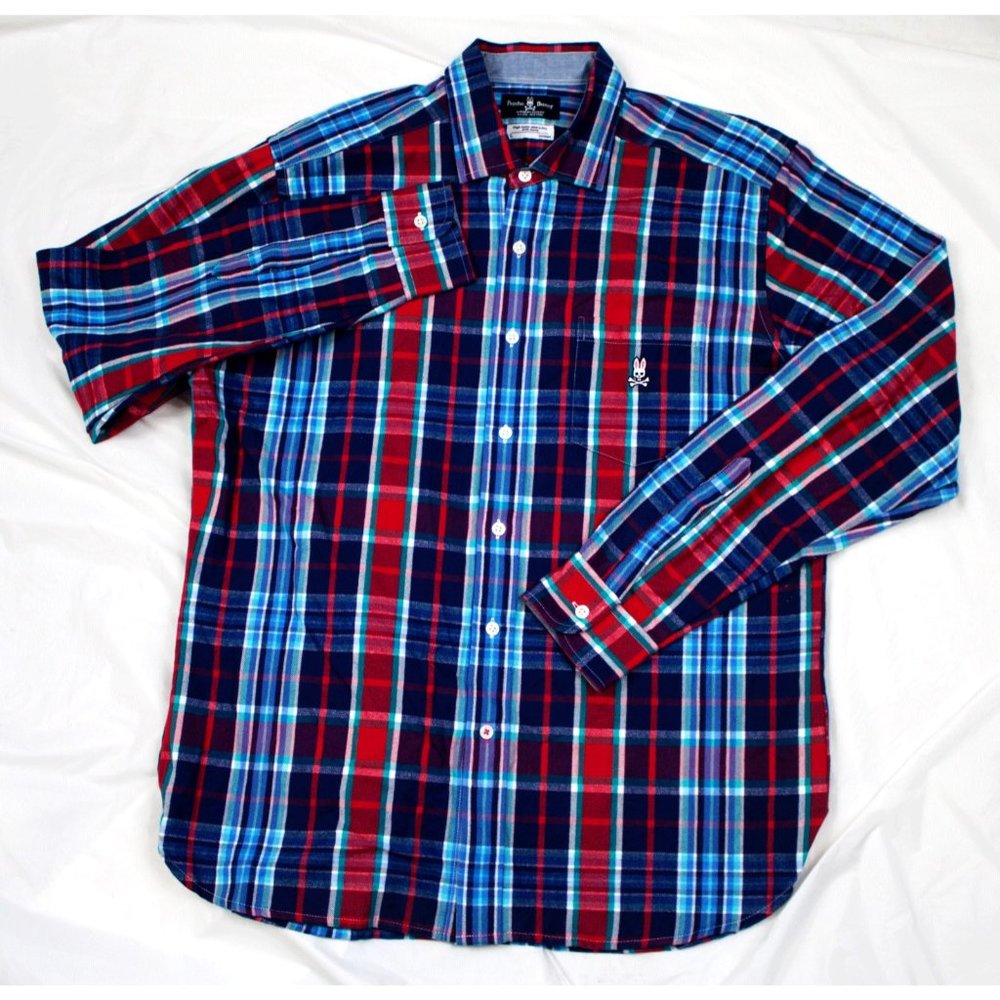 Psycho Bunny Mens Long Sleeve Button Front Plaid F - Picture 1 of 8